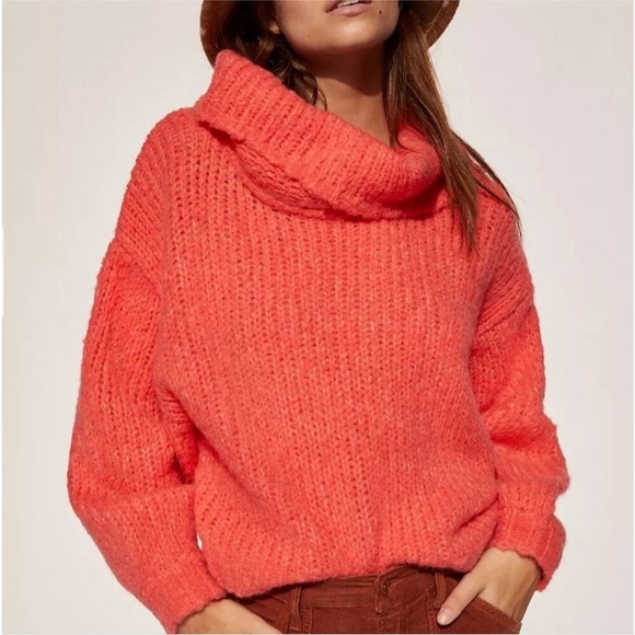 Anthropologie size M Pilcro Zamora Cowl Neck Sweater Orange alpaca wool blend - Picture 1 of 11